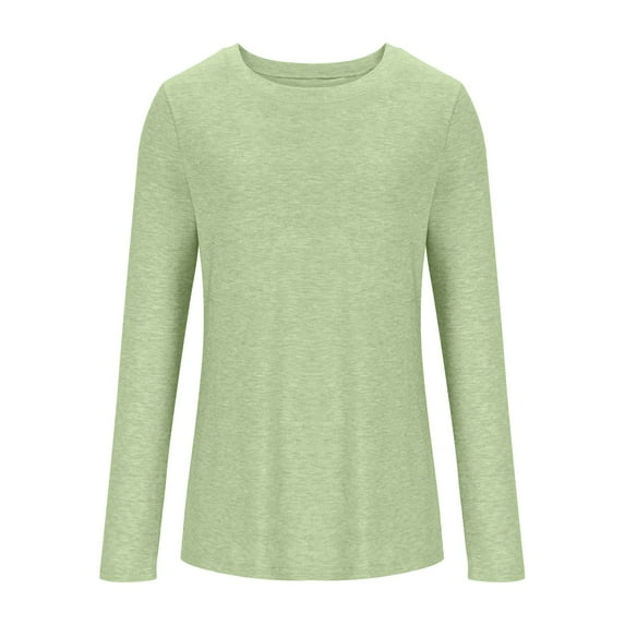 YUTK Tunic Sweatshirts for Women - Women's Solid Color Round Neck Long Sleeved Layered Sleeve Top Base Shirt Top Green M