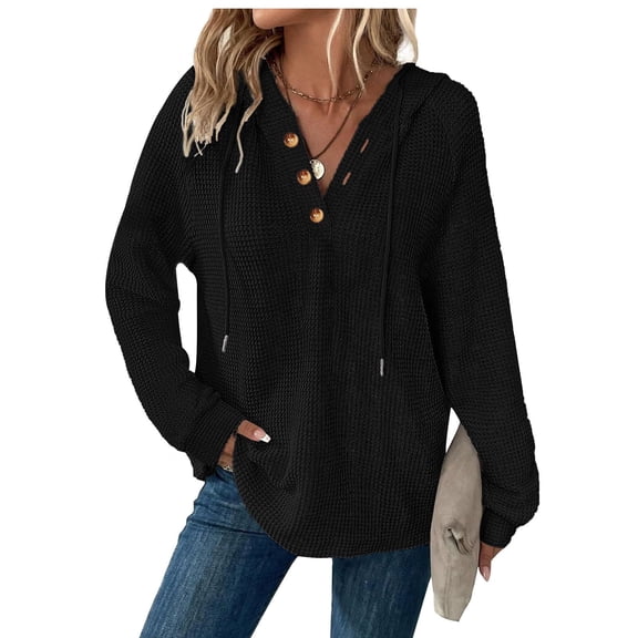 YUTK Tunic Tops for Women Loose Fit Dressy Waffle Knit Long Sleeve Shirts Trendy Fall Fashion Crewneck Sweaters Curved Hem Black XXL