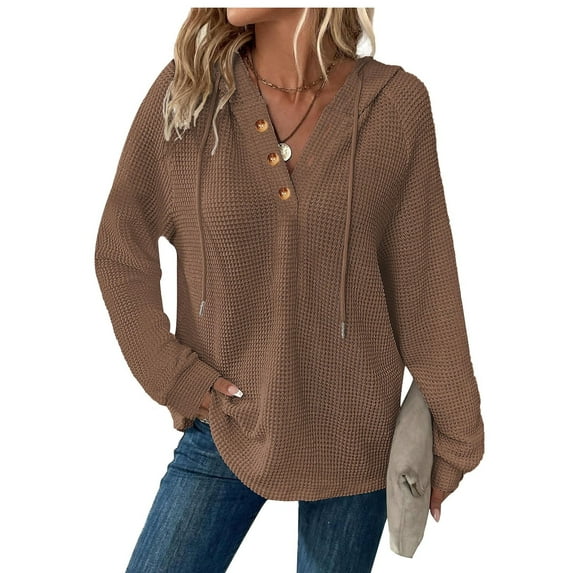 YUTK Tunic Tops for Women Loose Fit Dressy Waffle Knit Long Sleeve Shirts Trendy Fall Fashion Crewneck Sweaters Curved Hem Coffee XXL