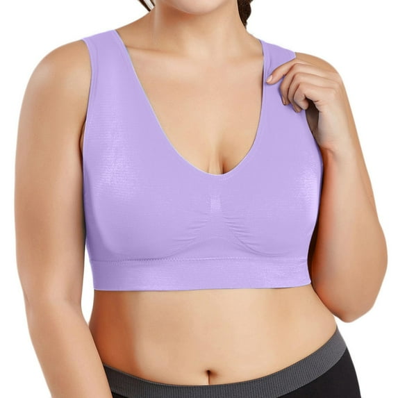 YUTK Wireless Bras for Women - Women Solid Casual Plus Size-Thin Large Bra Sports Bra Full Bra Cup Purple 3Xl
