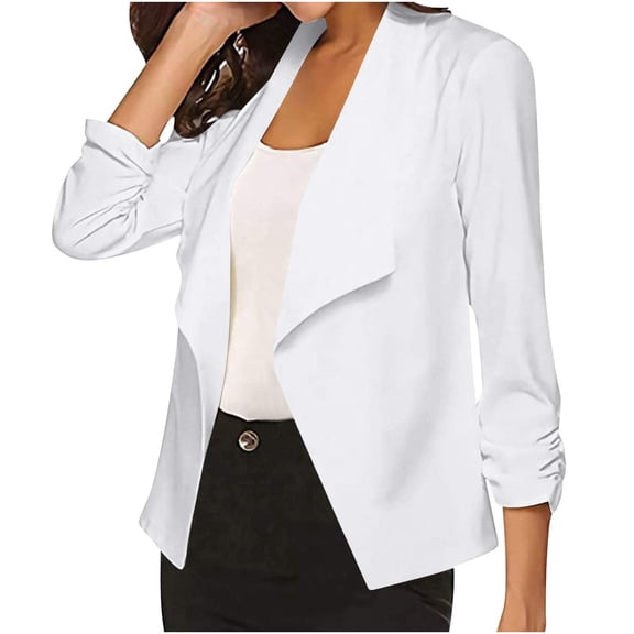 YUTK Women Coats Under 25.00,Women's Solid Color Long Sleeved Buttonless Suit Jacket(White,4Xl)