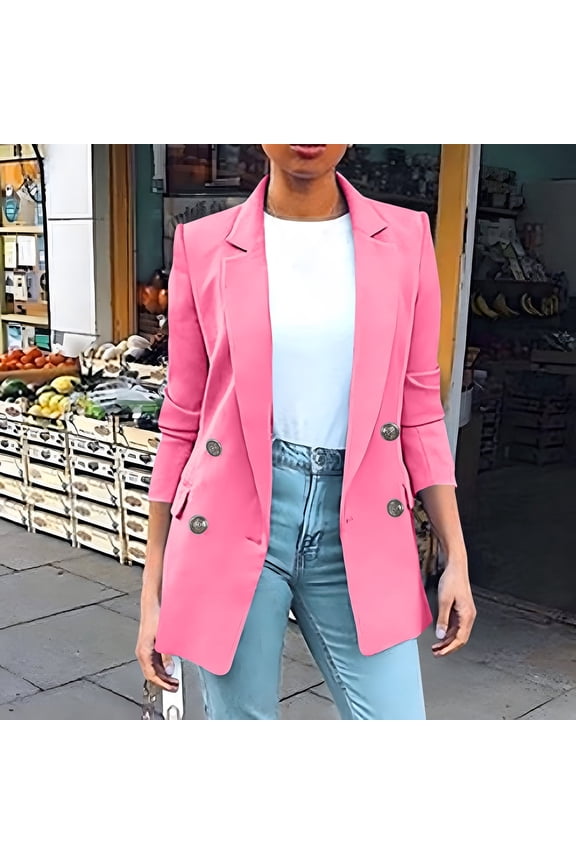 Women Coats Under 25.00,Women's Solid Color Long Sleeved Lapel Suit Jacket Long Sleeved Small Suit Temperament Slim Top Jacket(Pink,M)