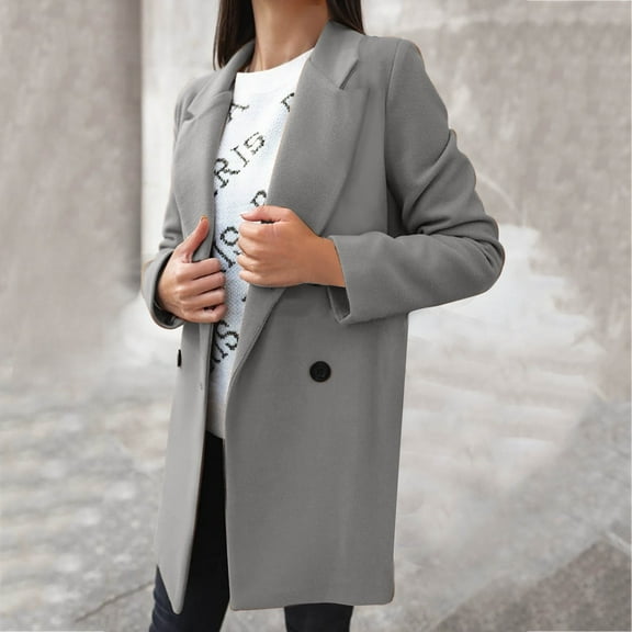 YUTK Women Jacket with Hood,Women's Fall and Winter Straight Cardigan Button Pocket Coat(Gray,S)