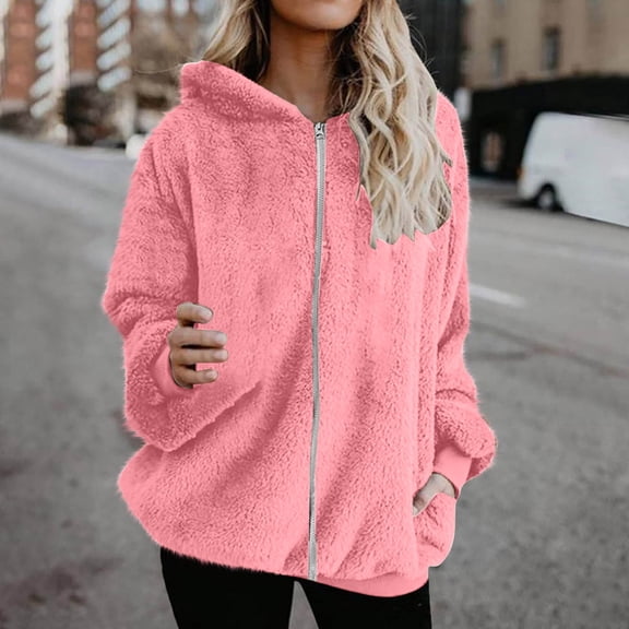 YUTK Women Jackets Blazers and Jackets Fashion Women's Zipper V-Neck Pullover Tops Long Sleeve Hooded Blouse Sweatshirt Sale Pink Xxl