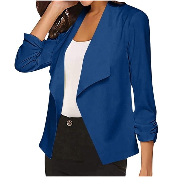YUTK Women Jackets Blazers and Jackets ,Women's Solid Color Long Sleeved Buttonless Suit Jacket(Blue,Xxl)