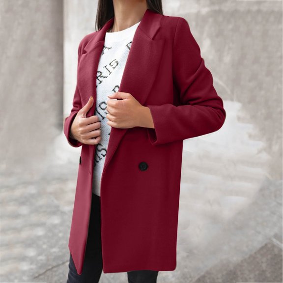 YUTK Women Jackets Casual,Women's Fall and Winter Straight Cardigan Button Pocket Coat(Wine,L)