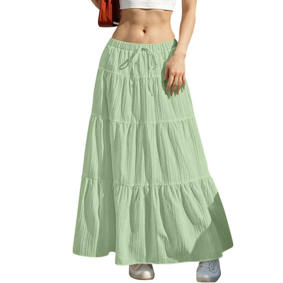 YUTK Women Maxi Skirt Long Flowy Pleated High Waisted with Pockets Summer Casual Elastic Waist A-Line Skirts Green S-Xxl