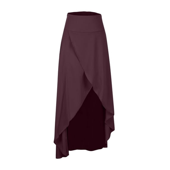YUTK Women Plus Size Long Maxi Skirts Women's Popular Summer New Loose Solid Large Hem Irregular Drape Skirt Red L