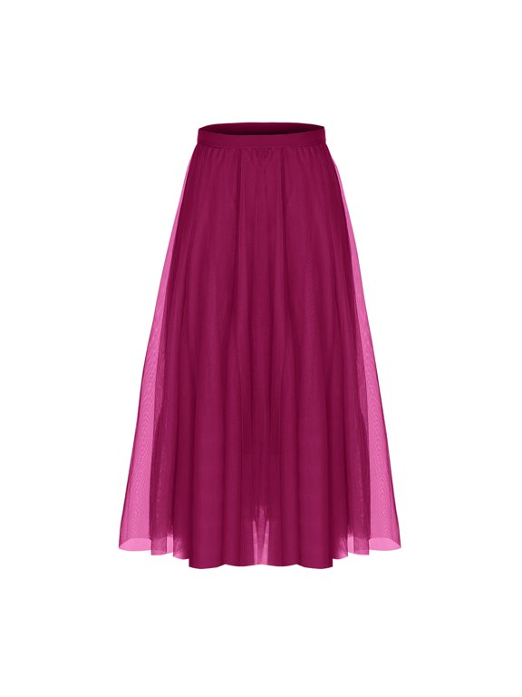 Women Plus Size Long Maxi Skirts - Women's Casual Bead Three-Layer A-Line Medium Length Gauze Skirt Dance Skirt Performance Dance Skirt Hot Pink S