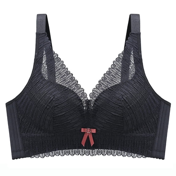 YUTK Women Wireless Bras - Women's Solid Color Seamless Underwear without Steel Rims Detachable Chest Sagging Wave Pattern Bra Black S
