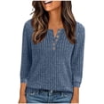 thumbnail image 1 of YUTK Women's Casual 3/4 Sleeve - Women's Winter Casual Solid Color Round Neck Button Knitted Striped Brushed Loose Sweater Three-Quarter Sleeve Top Blue M, 1 of 6