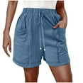 thumbnail image 1 of YUTK Women's Cropped Linen Shorts Sale Womens Comfy Drawstring Casual Elastic Waist Pocket Solid Color Loose Shorts Pants Blue L, 1 of 7