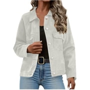 YUTK Womens Denim Jacket Button Up Long Sleeve Basic Trendy Jean Jacket Coat with Pockets White XXL