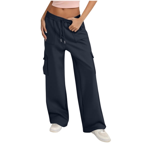 YUTK Women's Drawstring Cargo Sweatpants - Solid Color Casual Jogger Pants with Multi-Pockets, Perfect for Sports, Jogging & Daily Comfort, Versatile Athletic Trousers Blue M