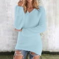 thumbnail image 1 of YUTK Women's Fall Sweater 2025 Long Sleeve Tops Fashion Outfits Trendy Casual V Neck Oversized Pullover Sweaters Sky Blue 5XL, 1 of 7