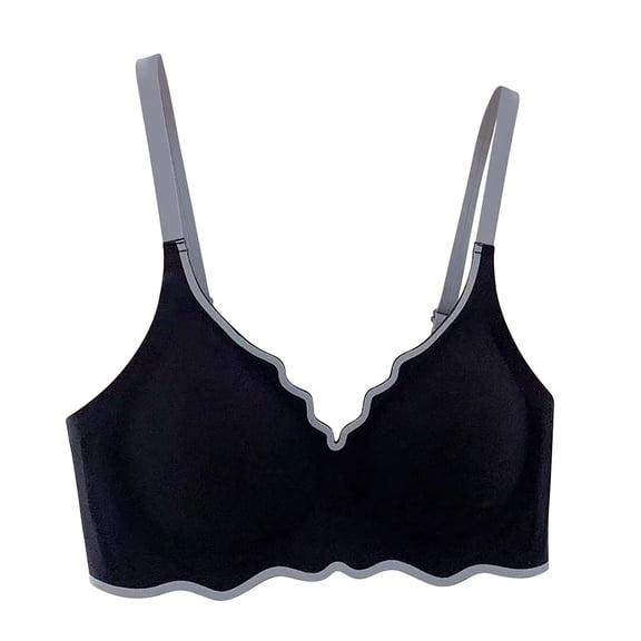 YUTK Women's High Impact Racerback Bra - Women's Solid Color Seamless Underwear without Steel Rims Detachable Chest Sagging Wave Pattern Bra Black S