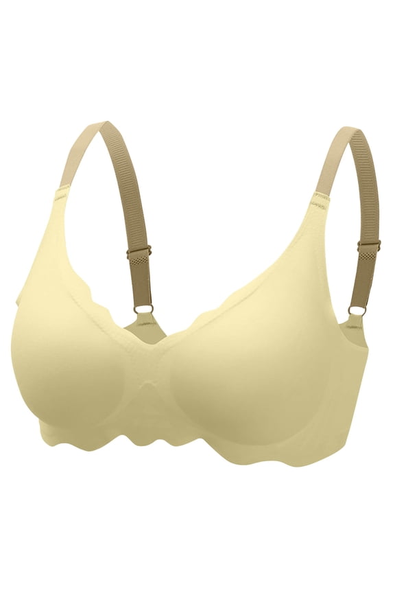 Women's High Impact Racerback Bra - Women's Solid Color Seamless Underwear without Steel Rims Detachable Chest Sagging Wave Pattern Bra Yellow M