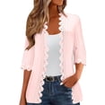 thumbnail image 1 of YUTK Women's Lace Cardigans Shirts Summer Trendy 3/4 Length Sleeves Tops Loose Fit Casual Dressy Outdoor Travel Blouse Pink Xxl, 1 of 6