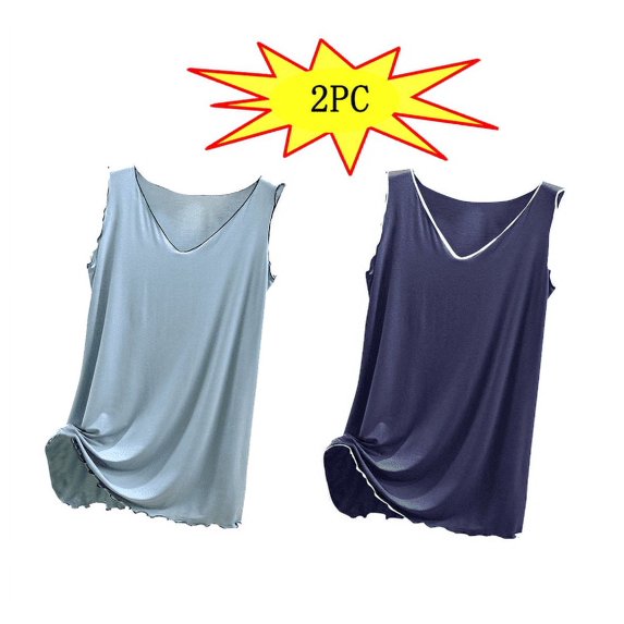 YUTK Women's Nightshirt Short Sleeve Women's V-Neck Sleeveless Pajamas Large Size Loose Long Nightdress(Light Blue,Blue)