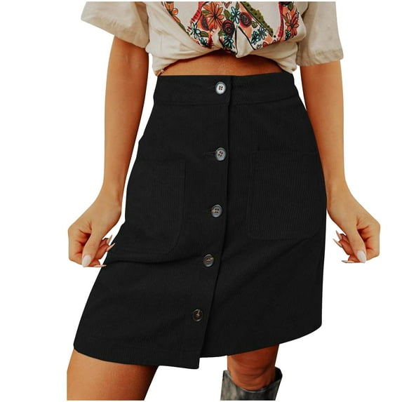 YUTK Women's Plus Size Stretch Skirt Under $10 Fashion Women's Corduroy Sexy Slim High Waist Versatile Skirt with Buckle High Waist Short Skirt Black L