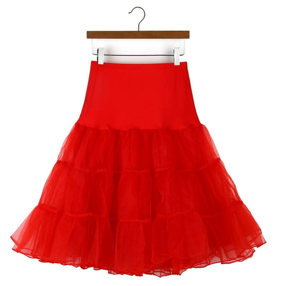 YUTK Women's Plus Size Stretch Skirt - Women's Fashionable Summer Retro High-Waisted Gauze Puffy Skirt Party Skirt Red Xl