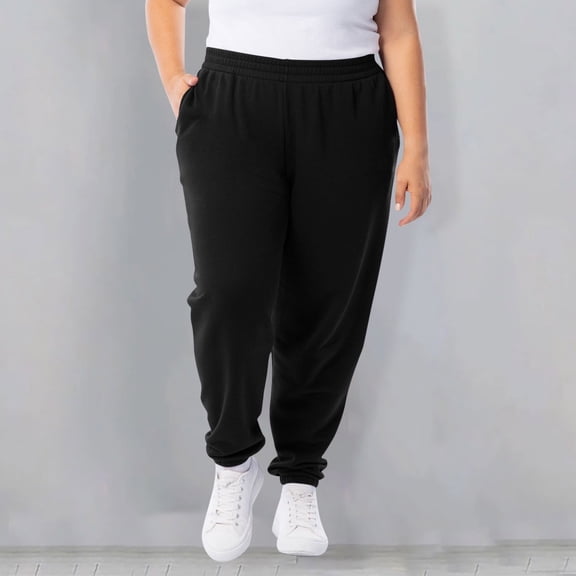 YUTK Women's Summer Casual Pants Women Solid Color Plus Size Elastic Waistband with Side Pockets Sports Ankle Pants Black 4Xl
