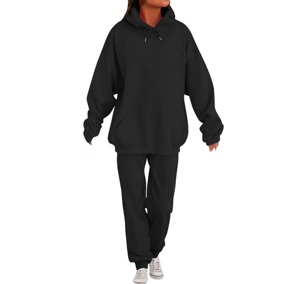 YUTK Womens 2 Piece Outfits Lounge Hoodie Sweatsuit Sets Oversized Sweatshirt Baggy Fall Fashion Sweatpants with Pockets Black XXL
