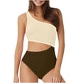 thumbnail image 1 of YUTK Womens Bathing Suits - Women's 2025 Spring Fashion Conservative Solid Color Skirt Style Split Joint Swimsuit Set Beige M, 1 of 3