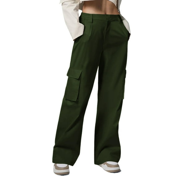 YUTK Womens Cargo Pants Women Baggy Wide Leg High Waist Casual Pants Jean Stretch Pants Army Green XL