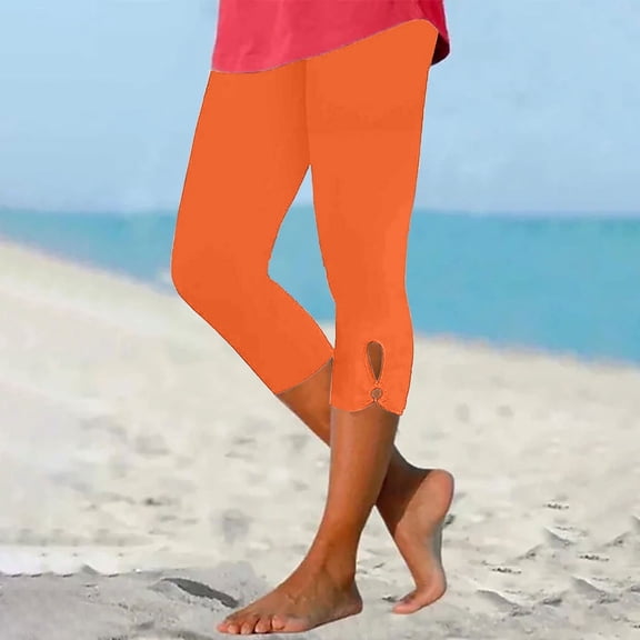 YUTK Womens Casual High Waist Pencil Pants Women's Summer High Waisted Solid Color Capris Matching Slim Fitting Yoga Gym Pants Orange Xl
