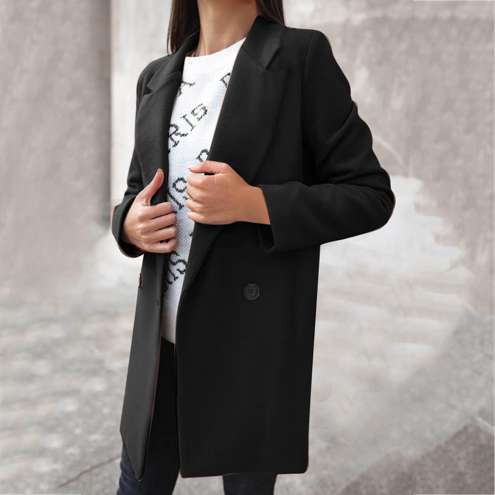 YUTK Womens Coats Outerwear Winter,Women's Fall and Winter Straight Cardigan Button Pocket Coat(Black,L)