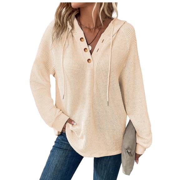 YUTK Womens Hoodies Fall V Neck Oversized Sweatshirt Lightweight Fashion Hoodies Pullover Long Sleeve Womens Sweatshirts Beige L