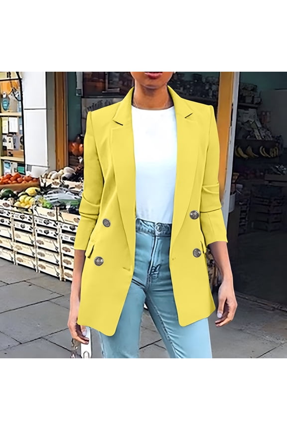 Womens Jackets Lightweight Plus Size,Women's Solid Color Long Sleeved Lapel Suit Jacket Long Sleeved Small Suit Temperament Slim Top Jacket(Yellow,S)