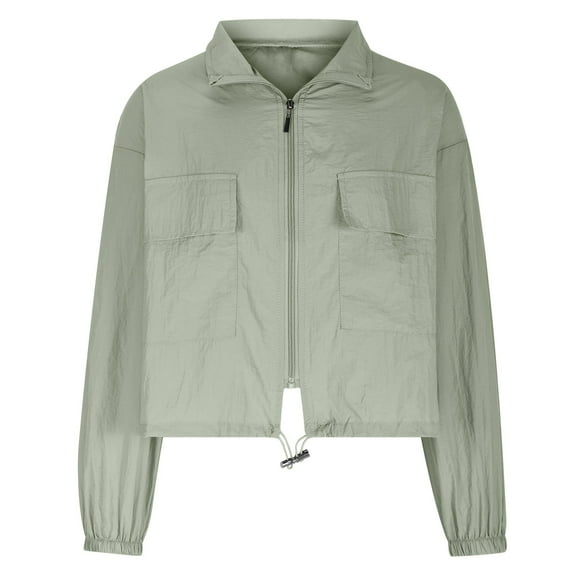 YUTK Womens Jackets,Women's Solid Color Thin Drawstring Waistband Top Workwear Short Jacket(Green,L)