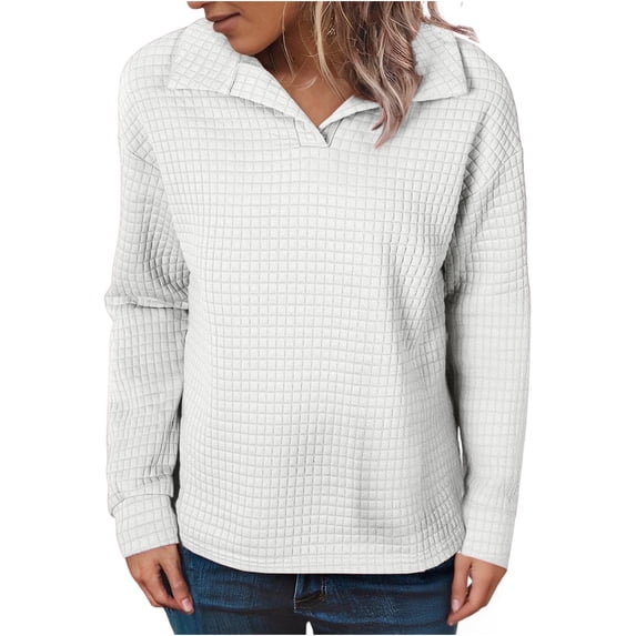 YUTK Womens Long Sleeve Pullover Sweater - Women's Oversized Sweatshirts Long Sleeve Turn Down Collar Pullover 2025 Fall Trendy Clothes White S