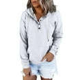 thumbnail image 1 of YUTK Womens Long Sleeve Pullover Sweater - Women's Solid Button Hat Rope Hooded Pocket Pullover Fashionable Sweatshirts White M, 1 of 6