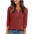 thumbnail image 1 of YUTK Womens Tunic Tops - Women's Winter Casual Solid Color Round Neck Button Knitted Striped Brushed Loose Sweater Three-Quarter Sleeve Top Red Xl, 1 of 6
