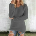 thumbnail image 1 of YUTK Womens V Neck Waffle Knit Shirts Long Sleeve Loose Fitting Warm Tee Tops Sweaters Pullovers Dark Gray S, 1 of 7