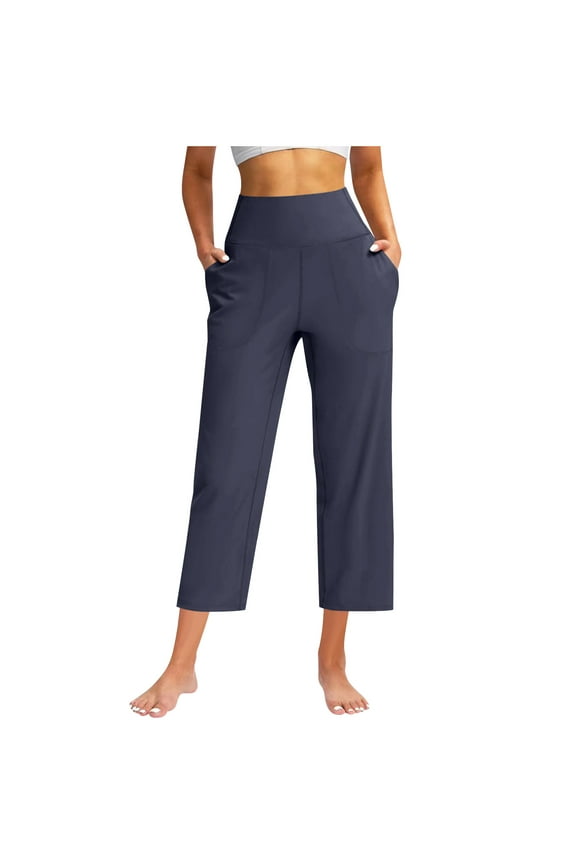 Work Pants for Women Summer High Waisted Stretchy Capris Dressy Casual Golf Capri Pants Pull on Slacks with Pockets Navy S-3Xl