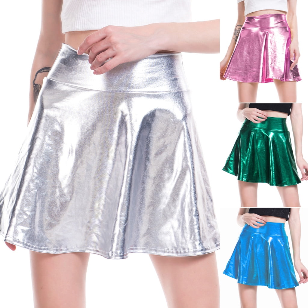 Yuuand Dresses For Women 2024 Summer Metallic Skirt Shiny Flared