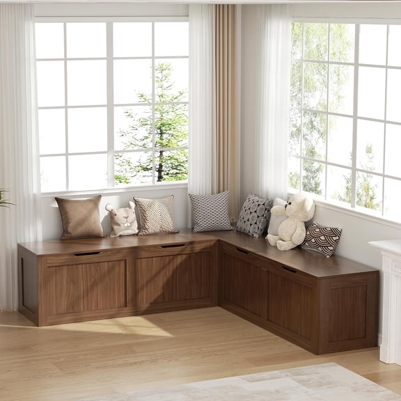 YUUIJOAA L Shaped  with Storage, 63" Breakfast Nook Benches, Kitchen Corner Dining  Seating for Entryway Dining Room, Kitchen, Walnut Brown