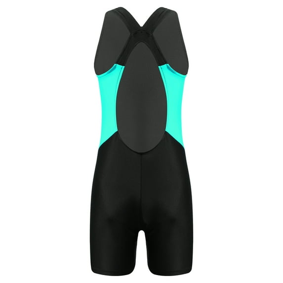 YUUMIN Athletic One Piece Boyleg Swimsuit for Girls Racer Back Biketard Shorty Wetsuits Rashguard Swimwear Green&Black 12
