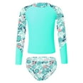 thumbnail image 1 of YUUMIN Big Girls 2 Pcs Rash Guard Sets Upf 50+ Swim Top with Bikini Brief Bathing Suit Swimwear Leaf&Green 14, 1 of 5