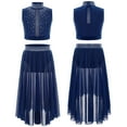 thumbnail image 1 of YUUMIN Big Girls Crop Top with High-Low Mesh Skirt Two-Piece Jazz Lyrical Dancewear Ballet Dance Outfits Navy Blue 12, 1 of 4