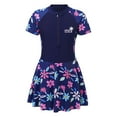 thumbnail image 1 of YUUMIN Big Girls Floral Short Sleeve One Piece Swimdress with Undershorts Beach Rash Guard Bathing Suits Navy Blue 8-9, 1 of 5