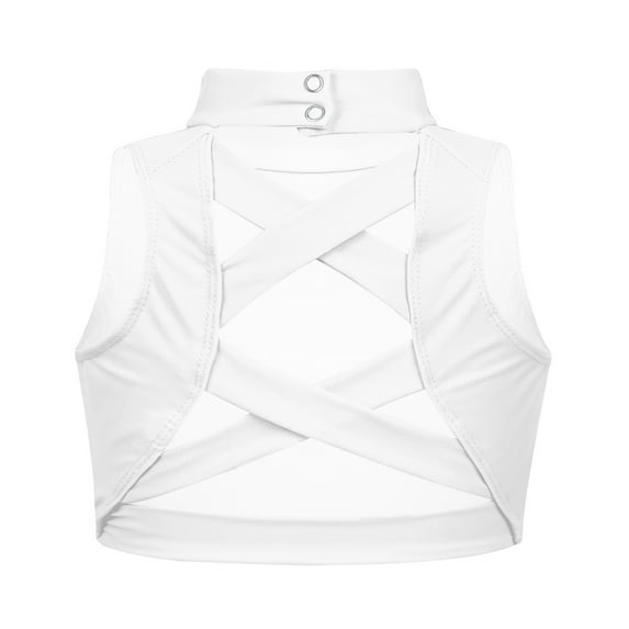 YUUMIN Big Girls Mock Crisscross Back Crop Top Gymnastics Dance Camisole Athletic Shirts Ivory 8