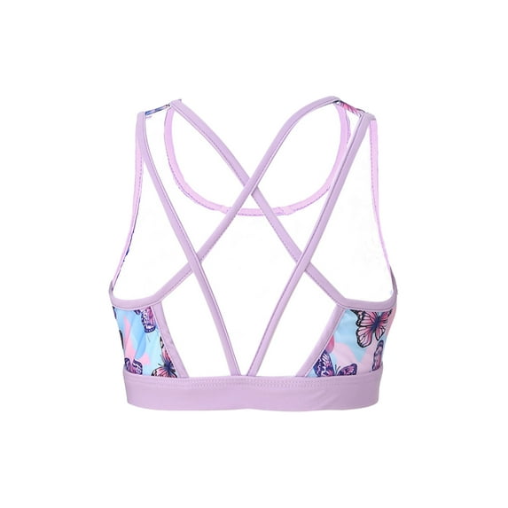 YUUMIN Bikini Crop Top for Girls Hawaii Printed Crisscross Back Camisole Athletic Sports Bra Dance Undershirts Butterfly 8