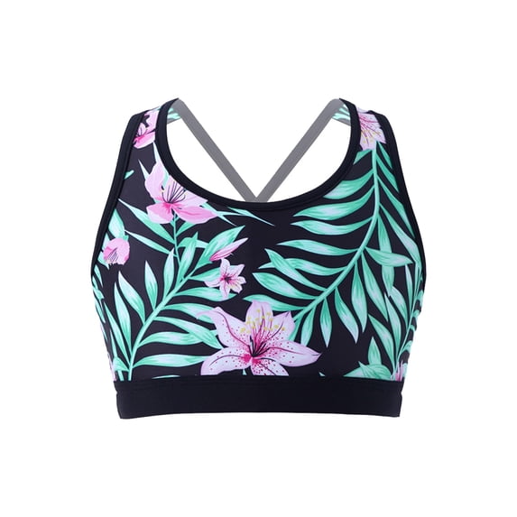 YUUMIN Bikini Crop Top for Girls Hawaii Printed Crisscross Back Camisole Athletic Sports Bra Dance Undershirts Lily 6
