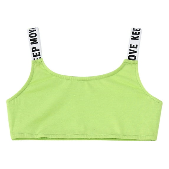 YUUMIN Bikini Crop Top for Girls Stretchy Letter Straps Sports Bra Gymnastics Dance Camisole Vest Shirts Fluorescent Green 16