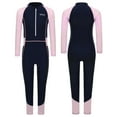 thumbnail image 1 of YUUMIN Boys Girls Full Body Swimsuit Color Block One Piece Swimwear UPF 50 Long Sleeve Rash Guard Pink 135/3XL, 1 of 6